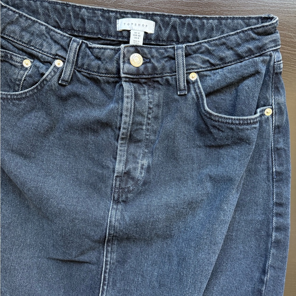 Topshop High Rise Denim Midi Skirt Dark Wash Pencil Size 8 - Picture 8 of 10